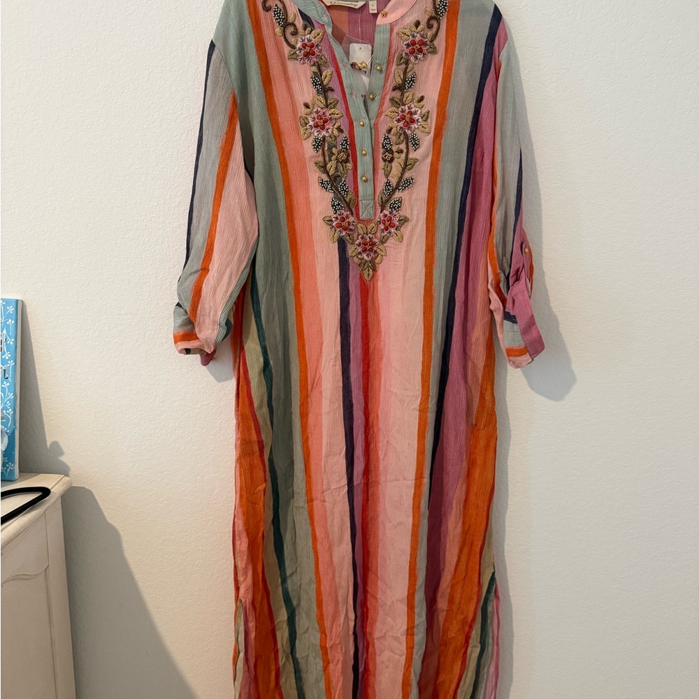Soft Surroundings Multicolor Embroidered Long Sleeve Dress